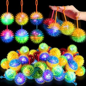 Sotiff 100 PCS Light Up spiky LED Ball Ball Valentines Flashing Squeaky Toy Rubber Sensory Awards Carnival Grad Party Form