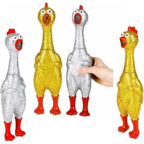 Large 13.5" Sparkle Glitter Rubber Squeeze Chicken with a Long Funny Squeaky Sound (Gold - Silver) Glitter Shiny Funny Gag Prank Chicken Prop (1 Gold Chicken)