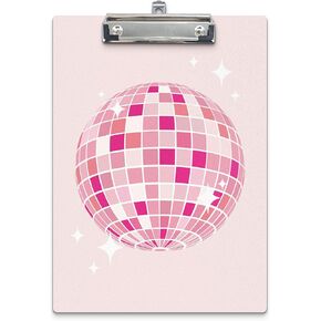 Trendy Preppy Hot Pink Cherry Disco Ball Wooden Clip Board for Girls Student School Dorm Office, Preppy School Supplies, Standard A4 Letter Size 9x12.6 Inch