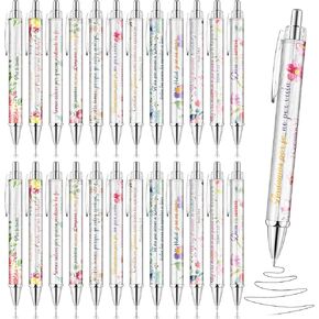 24 PCS Apomish Mistrics Pens Regalos Cristianos en Español Bible Bible Point Pens with Inspirational Quote Day's Gifts Christian for Church Office School (Flower)