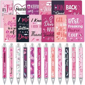 48 Pcs Nurse Appreciation Gifts Set 24 Inspirational Nurse Notebooks 24 Motivational Ballpoint Pens for Women Nursing Graduation Week Gift(Sweet)