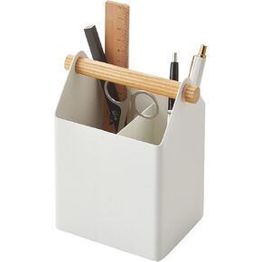 Yamazaki Home Tosca Desk Organizer - حامل ثابت للمكتب والمستلزمات المدرسية - الأقلام - الصلب + الخشب