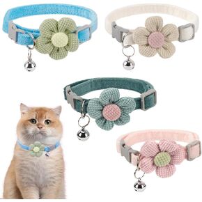 FINGERINSPIRE 4 Pcs 4 Colors Adjustable Dog Collar with Flower Polyester Flower Pet Collar Puppy Collar with Bell Charms Adjustable Length Flower Collar for Dog Cat Pet Supplies Costume Accessory