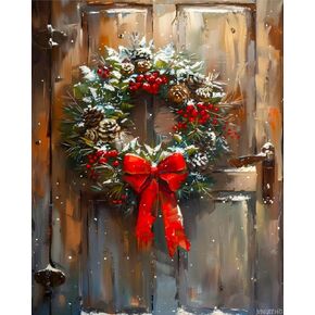 Vnuiehg Wrath Christmas Paint حسب الرقم ، دخر الأبواب الطلاء حسب الرقم عيد الميلاد للبالغين ، رسم مشهد عيد الميلاد بواسطة أرقام أرقام للبالغين ، ديكور الجدار المنزلي 16 × 20 بوصة ، دون إطاره.