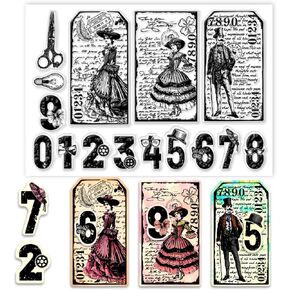 PH PandaHall Retro Number Plate Clear Stamps, Gentleman and Lady Rubber Stamps Poeple Silicone Stamp Transparent Seals Stamp for DIY Scrapbooking Decoration Paper Photo Card, 8.2x5.8inch