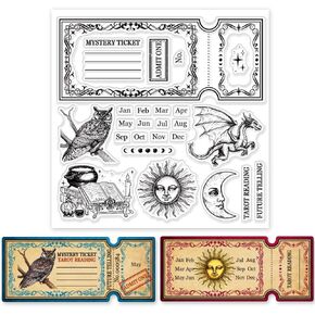 GLOBLELAND Magic Ticket Dragon Moon Clear Stamps for Card Making Owl Clear Silicone Stamp Moon Silicone Clear Stamps Seal Transparent Stamps for DIY Scrapbooking Journal Album Decor