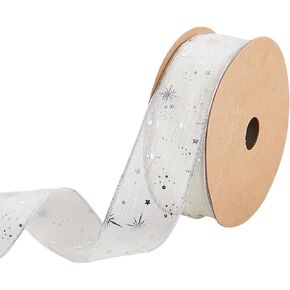 20 ياردة 1 5/8 بوصة نجم فضية أبيض نمط طباعة organza chiffon trim بريق النجوم الشفافة الشفافية شريط النسيج البوليستر لخياطة صنع الهدايا ديكور المنزل الحرف باقة ديي in Kuwait