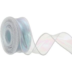 Unifizz 1 1/2" Wide Sparkly Sheer Wired Organza Ribbon Pastel Shimmer Iridescent Chiffon Ribbons 10 Yard Pink for Gift Wrapping Bouquet Wedding Bows
