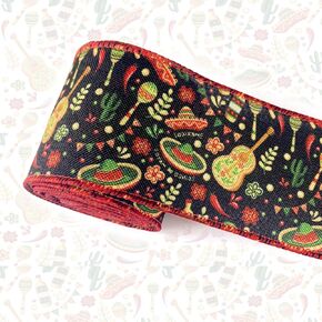 2.5 بوصة 6 YARD MECICCAN CINCO de Mayo Fiesta RIPBONS Mexican Dibbons for DIY Crafts Mexican Party Decor Ribbon for Gift Wapp Decor