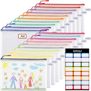 أكياس حقيبة سحاب 20pcs ، A4 13.5x9.5 بوصات أكياس شبكية مقاومة للماء مع سحاب ، أكياس من السوستة البلاستيكية للتنظيم ، أكياس شبكية لتخزين السفر لوازم مدرسية ، 15 لونًا تشكيلة