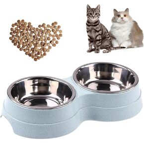 Double Cat Food and Water Bowl Set - Stainless Steel Bowls with Easy-to-Clean Detachable Design, Non-Slip Base, Pet Feeder for Kittens and Medium Cats
