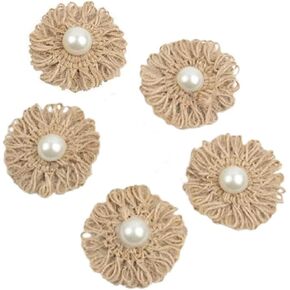10pcs زهور الخيش 2inch يدويًا زهرة ريفي خمر مع لؤلؤة الخيش الريفي زهرة الجوت ديكور الحرف اليدوية للمنزل حفل زفاف عيد الميلاد