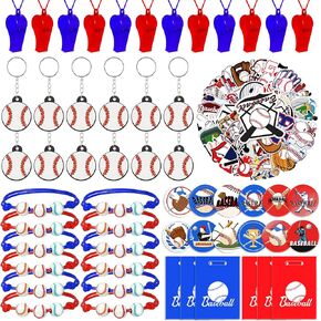 110 PCS Baseball Party Favors Baseball Keychains Goodie Bags Toy Whistles Bracelet Stickers Badges For Baseball Theme Birthday Party Baseball Sports Club Team Gifts Decorations Supplies (Baseball)