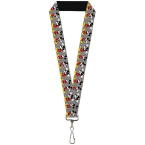 Buckle Down Lanyard-1.0"-Mickey Mouse W/Glasses Poses Gray