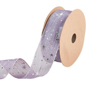 20 ياردة 1 5/8 بوصة نجم فضية أبيض نمط طباعة organza chiffon trim بريق النجوم الشفافة الشفافية شريط النسيج البوليستر لخياطة صنع الهدايا ديكور المنزل الحرف باقة ديي