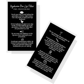 Hyaluron Pen Lip Filler Pre-Procedure Card | 50 Pack 2x3.5" inches Card Size | Needleless Pen Lip Filler Pre Care Instructions HyaPen Medi Spa Cards