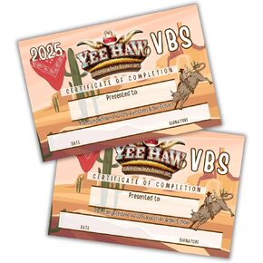 Lashicorn 2025 VBS Yeehaw شهادة الانتهاء 50pk 6x9 "جائزة Country Vacation Bible School Award الاحتفال بأعظم مجموعات الهدايا لله عطلة نهاية الأسبوع Wild West