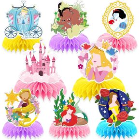 8pcs girl princess حفلة عيد ميلاد لوازم ، Princess Girl Honeycomb Centerpeases Seven Girls Thief 3D Table Decorations