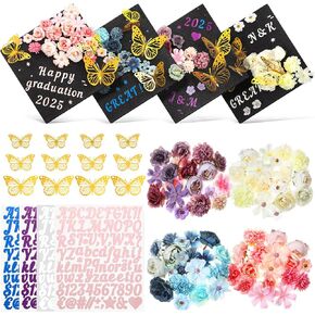 Gilprop 28 PCS Caps Cap Decorts Kits ، تشمل رؤوس الزهور المزيفة ثلاثية الأبعاد ملصقات الفراشة