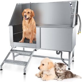 Dog Grooming Tub,34" Pet Dog Bathing Station,Professional Dog Washing Station for Small Pet Dog Bathing Station,Stainless Steel Dog Washing Station for Home,Removable Door (Left Door)