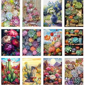 Oxysure 12 Pack Pack Diamond Painting Kits للبالغين ، طلاء Diamond النضج و Cactus Decor