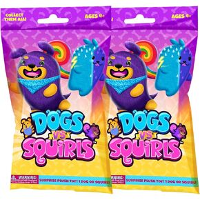 Dogs VS Squirls - Mystery Bag - 2pk - 4 "Super -Soft & Bean Falched Plushies! جمعها كحشوات تخزين! رائعة للتقاويم المجيمة - رائعة للأطفال ، الأولاد ، والبنات!