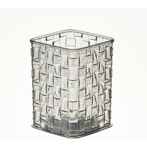 Qomamount Acrylic Pen Holder,Clear Makeup Brush Holder with Woven Texture,Transparent Stylish Pencil Holder for Desk,Pen Cup Organizer Caddy for Office,Home,or Cosmetic(Clear White)