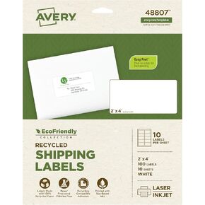 ملصقات الشحن المعاد تدويرها Avery صديقة للبيئة ، 2 "× 4" ، أبيض غير لامع ، لاصقة دائمة ، ليزر وحبر الحبر ، 100 ملصقات قابلة للطباعة ، رائعة للشحن والبريد ، ملصقات المنتجات ، وأكثر من ذلك (48807)