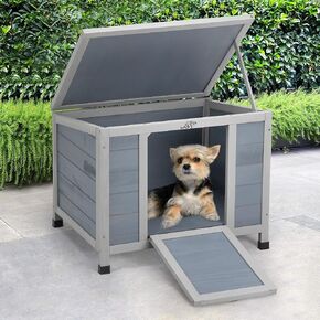 Coziwow 24inches Catio Wooden Outdoor Cat House Small Animal House ， أرنب القفص الداخلي ， مستقر مقاوم للعوامل الجوية مقاومة للأرنب قفص معزول للحيوانات الأليفة لخنزير كات صغير أرنب غينيا (رمادي)