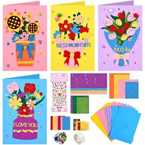NatuBeau 12 Sets Mothers Day Crafts for Kids, Mother's Day Card Making Kits, DIY Flower Craft Handmade Greeting Card with Envelopes for Classroom Home Kindergarten Activities