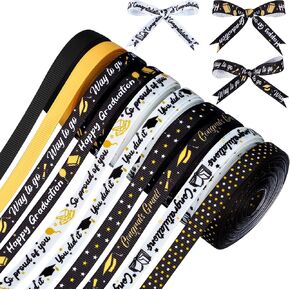 10 رولز تخرج شرائط تهنئة Grosgrain Ribbon 3/8 بوصة فئة من 2025 شرائط Gold Black Craft للهدية تخرج التخرج زخارف الزخارف الزهور القوس DIY ، 60 ياردة