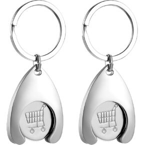2 Pcs Quarter Holder Keychain, Metal Shopping Trolley Tokens Keyring Mini Alloy Key Ring Portable Coin Keychain Shopping Carts for Groceries Gifts for Men Women