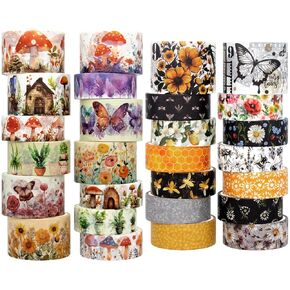 مجموعات شريط Washi - شريط زخرفي زهري الفطر الزهور ، شريط تقنيع ملون لمستلزمات سكرابوكينغ ، مستلزمات مجلة الرصاص ، Junk Journal ، DIY Crafts Art