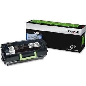 Lexmark 521H High Yield Return Program Toner Cartridge - Black - Laser - 25000 Page - 1 Each - 52D1H00