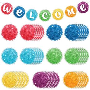 61 PCS ترحيب لافتة الفصول الدراسية Confetti Pennants العودة إلى المدرسة ديكور MINI POM-POMS ترحيب بنشرات اللوحة