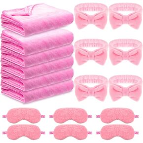 18 PCS Sleepover Party Supplies for Girls ، 6 Pink 49 'x 60' 'Fuzzy Throw blanket 6 Coral Fleece Spa Beadband 6 Plush Eye Mask for Sleeding Slember Sleepover Party Gift Movie Night Wedding Wedding