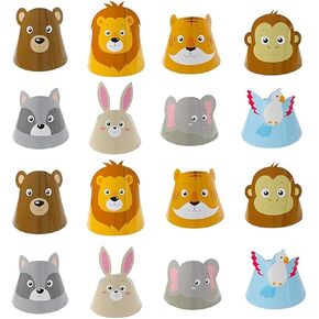 16 PCS Animal Haggleds Jungle Safari Animal Birthday Party Hats Jungle Animal Paper Party Crown for Girls ، Jungle Safari Decoration Jungle Safari Party Party Combands Hat