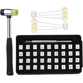 WONVOC 36 PCS Leather Letter Stamping Kit, 6mm Leather Letter Number Stamps, Leather Stamping Tools, with 6 Wool Daubers Ball Brush for DIY Leather Crafts