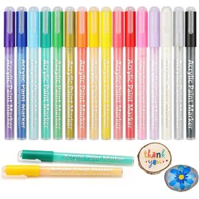 MaxGear Acrylic Paint Markers 16 Colors - 0.7mm Ultra Fine Tip Paint Pens for Rock Painting, Canvas, Wood, Glass, Fabric, Metal, Plastic - Perfect for DIY Crafts, Easter Eggs, Scrapbooking Supplies