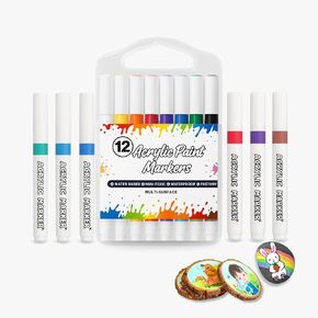 Acrylic Paint Markers - 12 Colors Acrylic Paint Markers with Medium Point - Acrylic Pens for Rock Painting, Wood, Canvas, Stone, Glass, Ceramic,Crafts Making Art Supplies, DIY Crafts