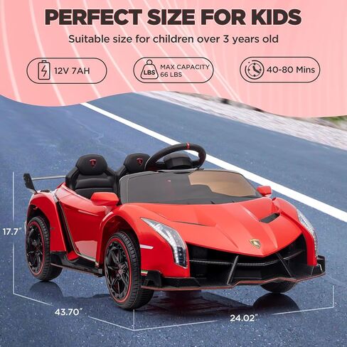 Kids Ride On Car, Licensed Lambo w/Parent Remote Control, Scissor Doors, 3 Speed Settings, Led Headlights, Music, and Rocking Feature, Supports Up to 66 Lbs for Children Ages 3-8 in Saudi Arabia