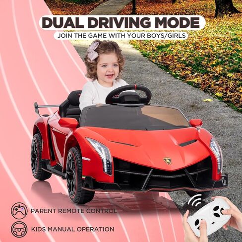 Kids Ride On Car, Licensed Lambo w/Parent Remote Control, Scissor Doors, 3 Speed Settings, Led Headlights, Music, and Rocking Feature, Supports Up to 66 Lbs for Children Ages 3-8 in Saudi Arabia