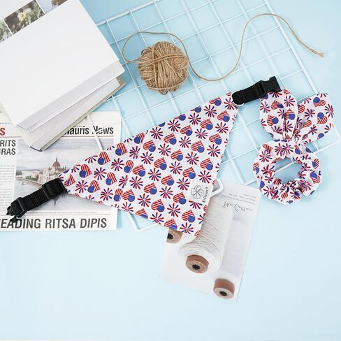 E-Clover Valentines Day Dog Collar Bandana Girl & Matching Scrunchie Set Heart Dog Collars Pet Accessories Adjustable for Small Medium Dogs Owner Valentines Pink in Kuwait