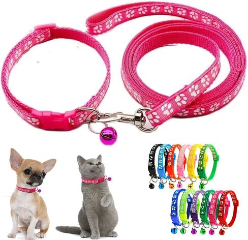 Blue Dog Collar with Bell Leash Set,Nylon Basic Reflective Puppy Collars Girls Boys Paw Print for XXS Xs Small Cat Pet Animal Litter Tiny Kitten in Saudi Arabia