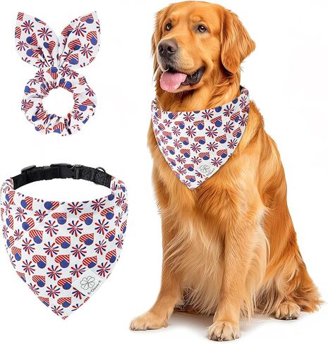 E-Clover Valentines Day Dog Collar Bandana Girl & Matching Scrunchie Set Heart Dog Collars Pet Accessories Adjustable for Small Medium Dogs Owner Valentines Pink in Kuwait