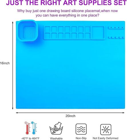 Silicone Painting Mat 20x16 Inches,Large Art Mat with Detachable Water Cup, Non-Slip Craft Trays Reusable Surface for Resin, Clay, Play Doh, DIY Arts & Crafts, Perfect Kids Gift for Girls Boys (Pink) in Saudi Arabia