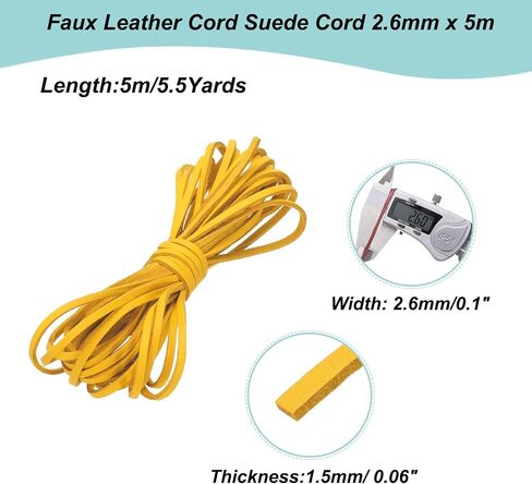 MECCANIXITY Faux Leather Cord Suede Cord, 5.5 Yards 2.6mm String Flat Rope Thread for Bracelet Necklace Beading Jewelry DIY Art Crafts, Yellow, 1 Pack in Saudi Arabia