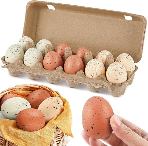 12 PCS Foam Easter Eggs 2.4 بوصة باستيل ملونة مرققة البيض مع الكرتونات للمنزل منزل حديقة الدجاج زخارف عيد الفصح DIR (لون الخشب) in Kuwait