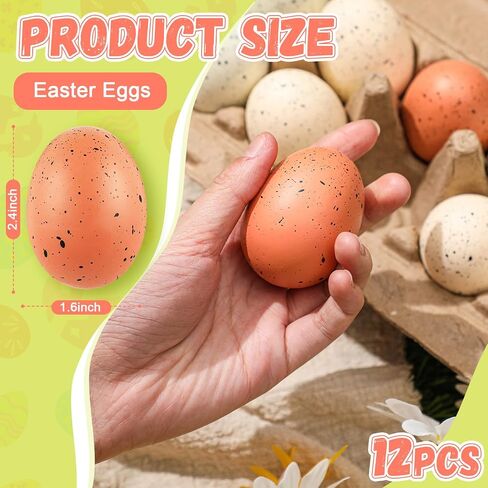 12 PCS Foam Easter Eggs 2.4 بوصة باستيل ملونة مرققة البيض مع الكرتونات للمنزل منزل حديقة الدجاج زخارف عيد الفصح DIR (لون الخشب) in Kuwait