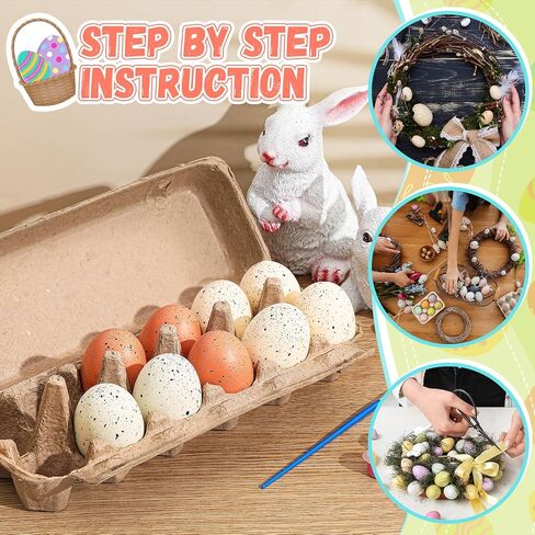 12 PCS Foam Easter Eggs 2.4 بوصة باستيل ملونة مرققة البيض مع الكرتونات للمنزل منزل حديقة الدجاج زخارف عيد الفصح DIR (لون الخشب) in Kuwait